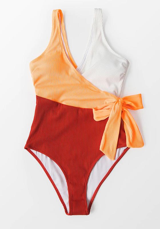 V-neck Colorblock Plunging One Piece
