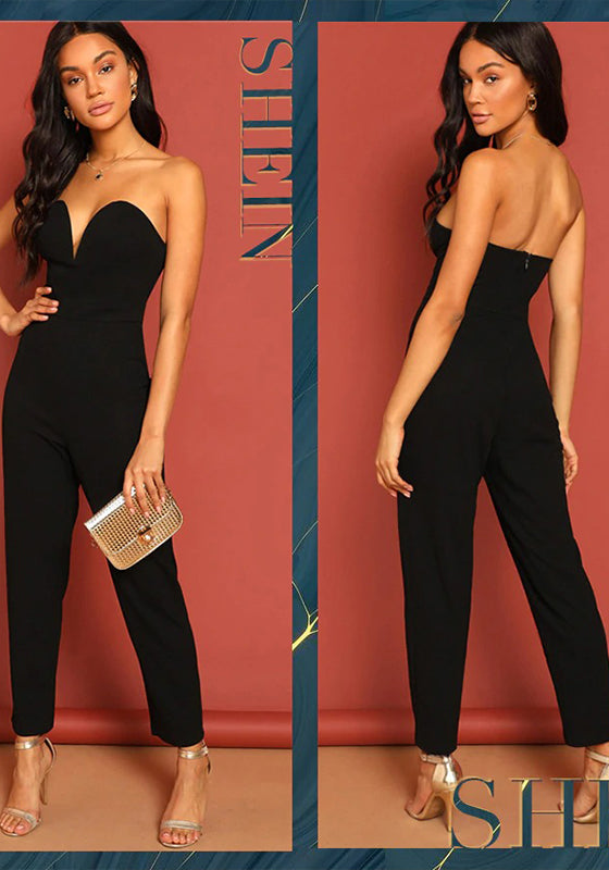 Zip Back Sweetheart Neck Tube Jumpsuit