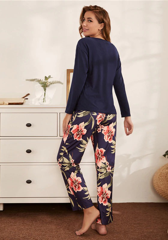 Plants Print Drop Shoulder Pajama Set