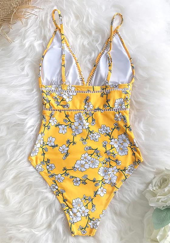 Yellow Pear Blossom Floral Print One-Piece