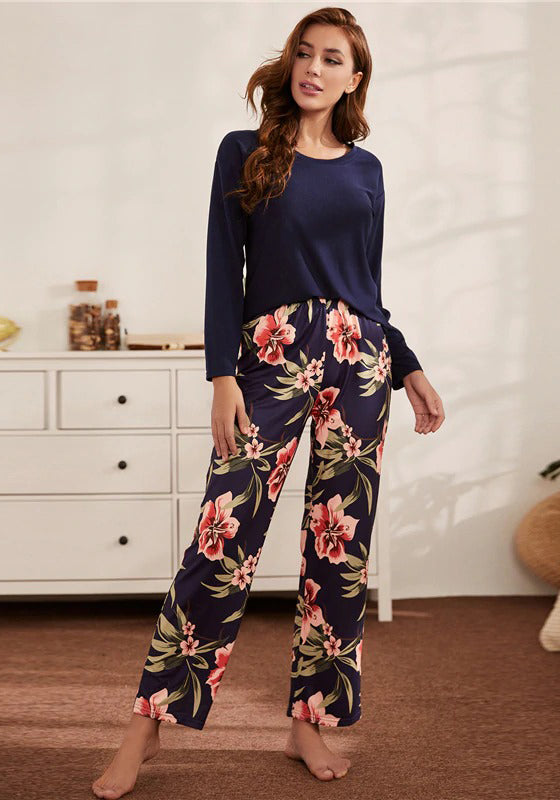 Plants Print Drop Shoulder Pajama Set