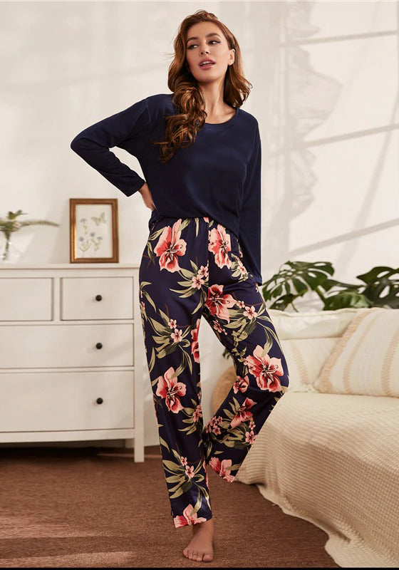 Plants Print Drop Shoulder Pajama Set