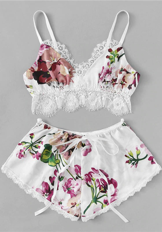 Lace Trim Floral Cami Shorts PJ Set