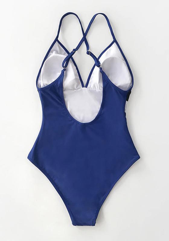 Blue White Black Colorblock V-neck One-Piece