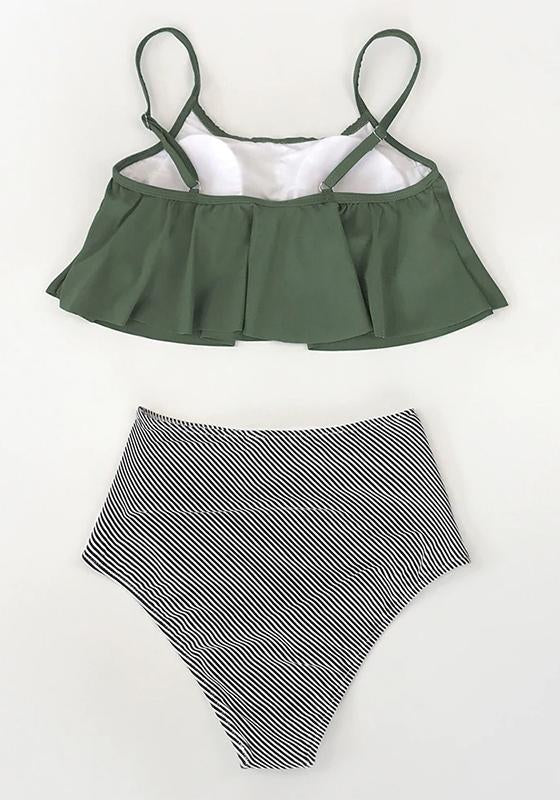 Green and Stripe High Waisted Bikini Set