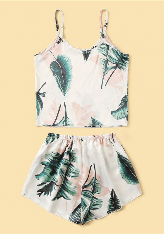 Tropical Print Satin Pajama Set