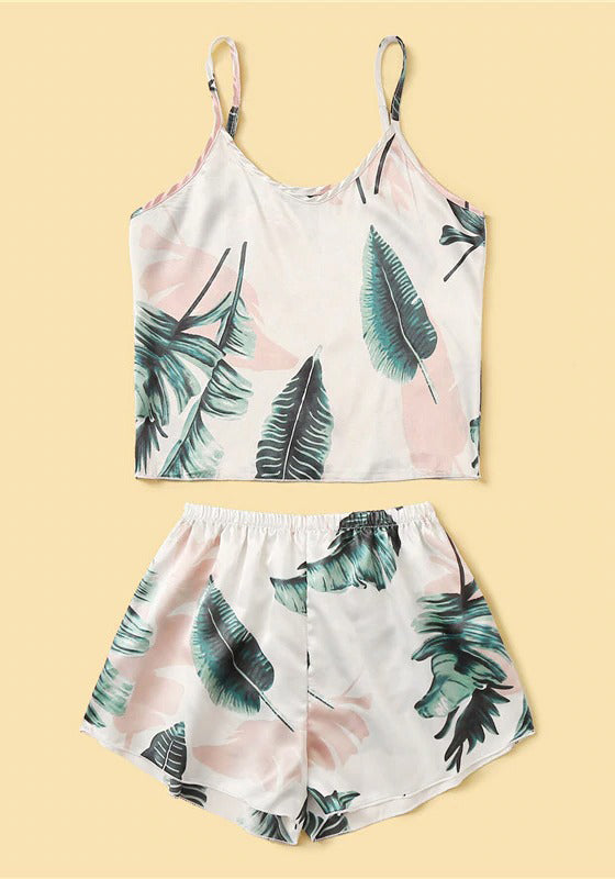 Tropical Print Satin Pajama Set