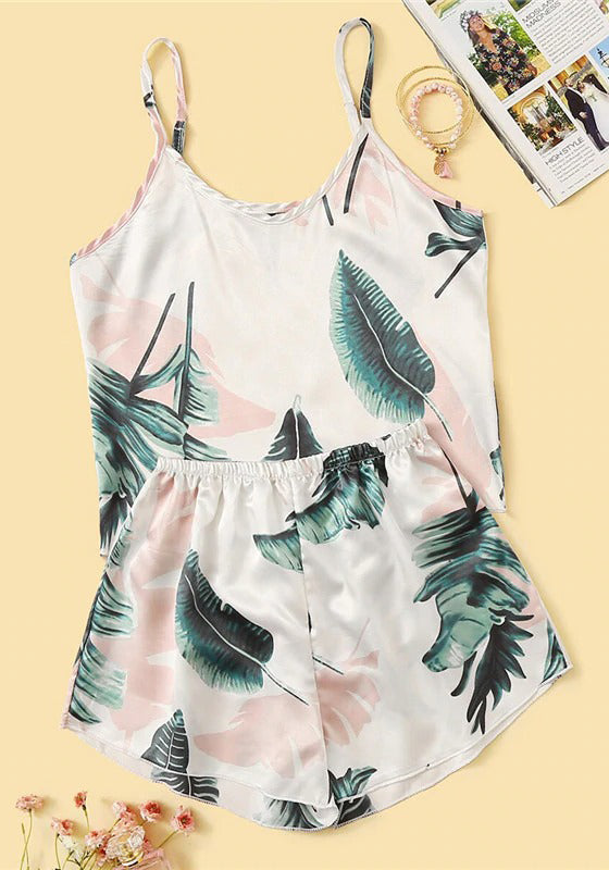 Tropical Print Satin Pajama Set