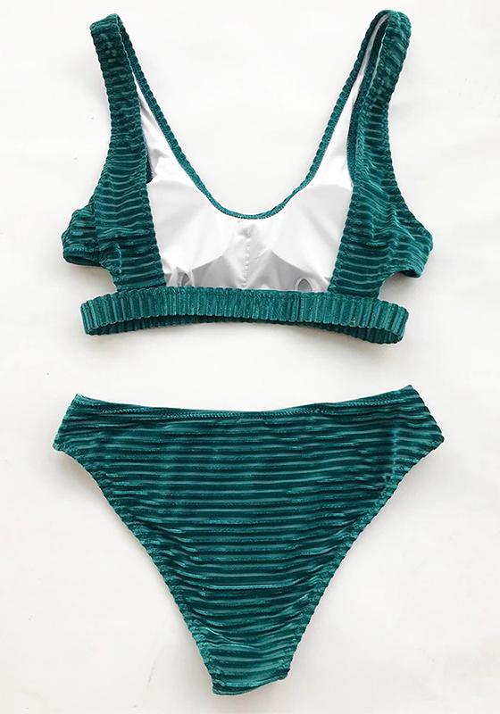 Green Emerald Velvet Solid Bikini Set