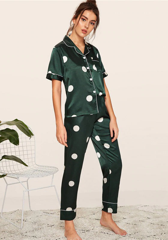 Print Satin Short Sleeve Sleepwear Set