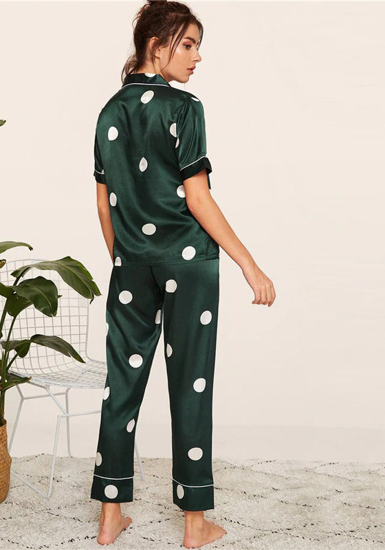 Print Satin Short Sleeve Sleepwear Set