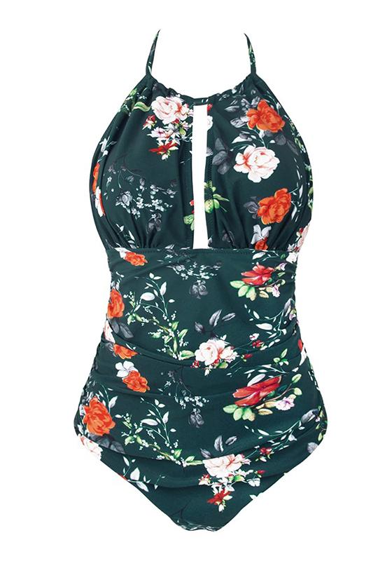 Black Floral Halter One-Piece