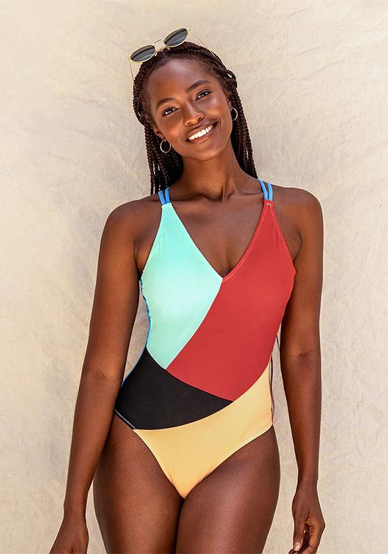 Colorblock V-Neck Open Back One-Piece