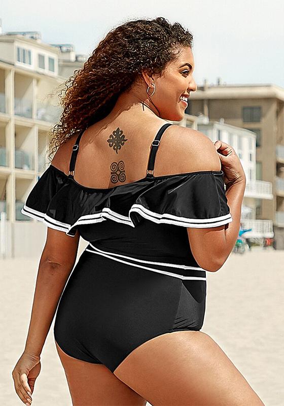 Black White Off Shoulder One Piece