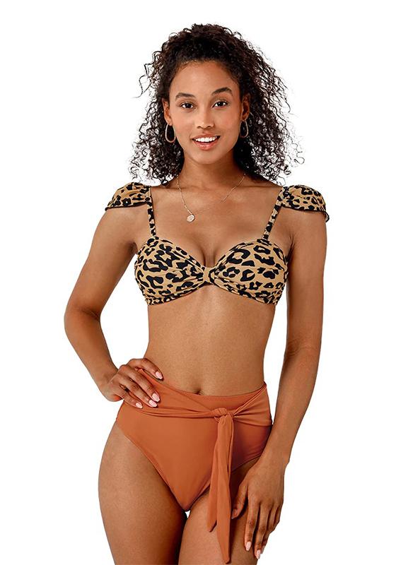 Leopard Capped Sleeves Bikini Set