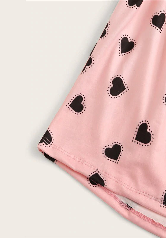 Lace Trim Cami Hearts Shorts PJ Set