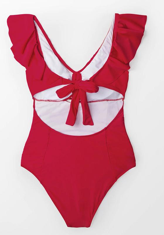 Red Ruffled One Piece Swimsuit