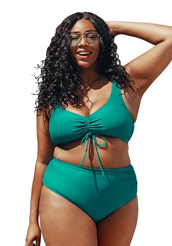 Solid Teal Drawstring Bikini Set