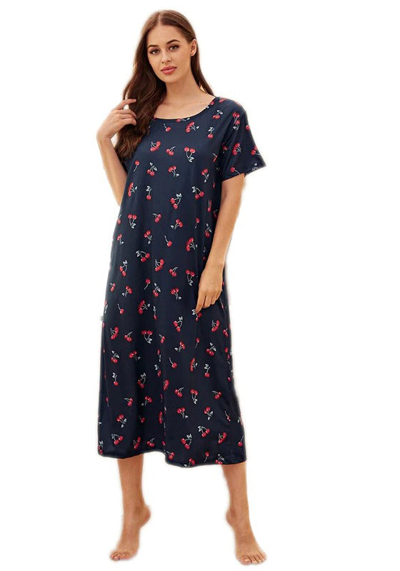 Navy Fruit And Vegetable Print Night Dress