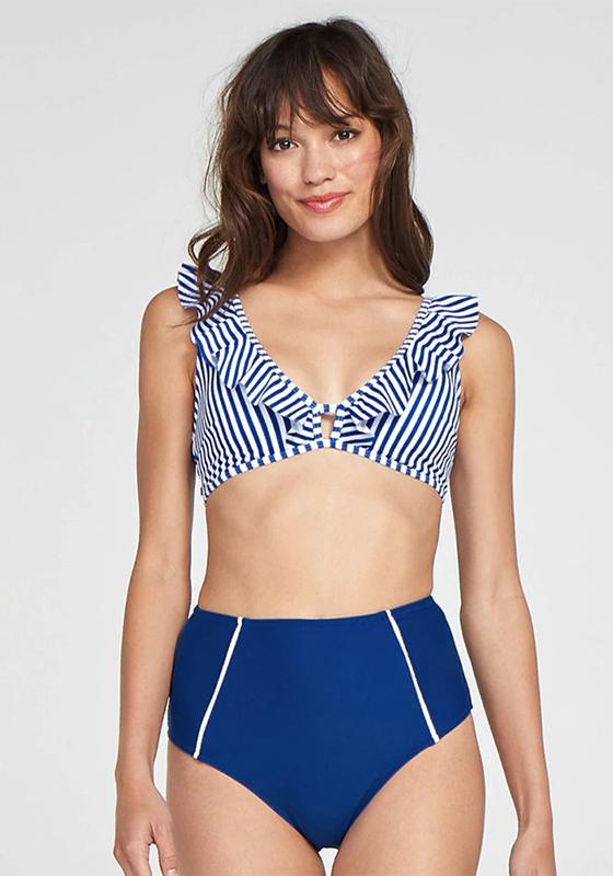 Red Stripe Ruffled High-Waist Bikini Set