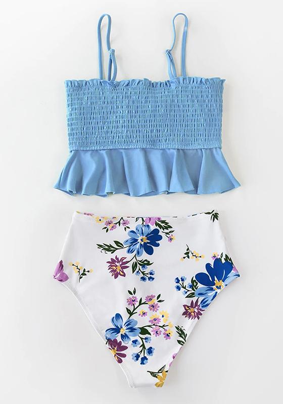 Smocked Tank High-Waisted Bikini Set