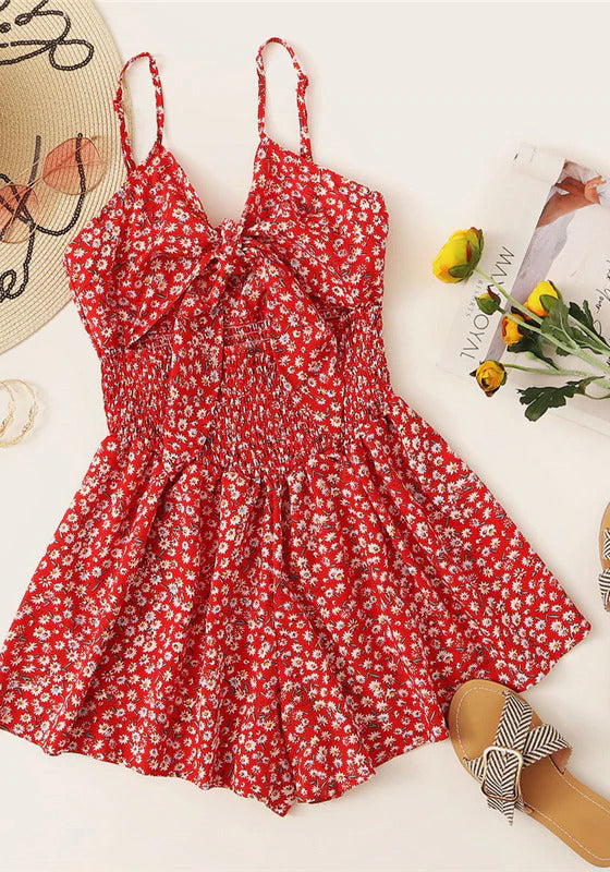 Tie Front Cut Out Floral Romper