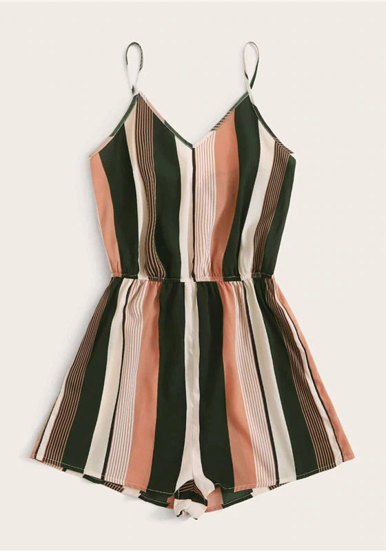 Multicolor Colorblock Striped Slip Romper