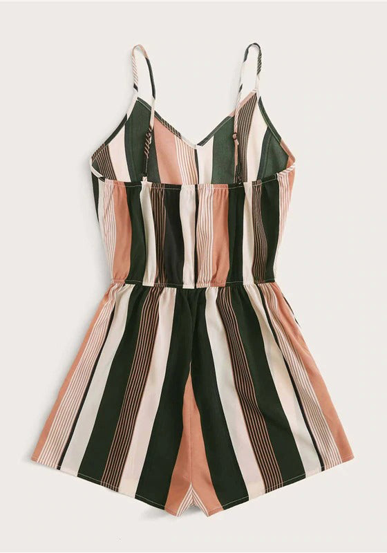 Multicolor Colorblock Striped Slip Romper