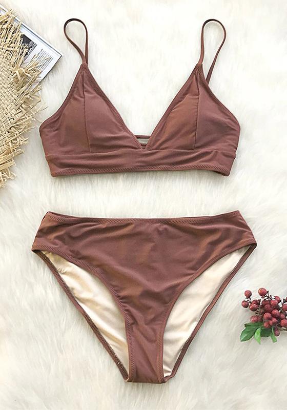 Brown Lace-Up Bikini Set