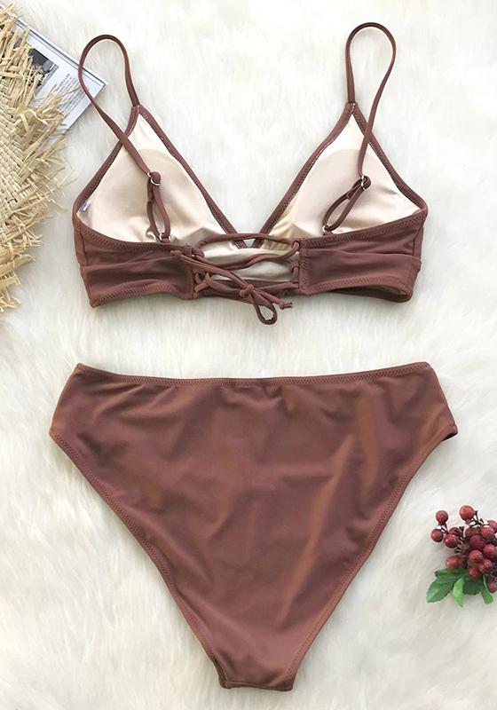 Brown Lace-Up Bikini Set