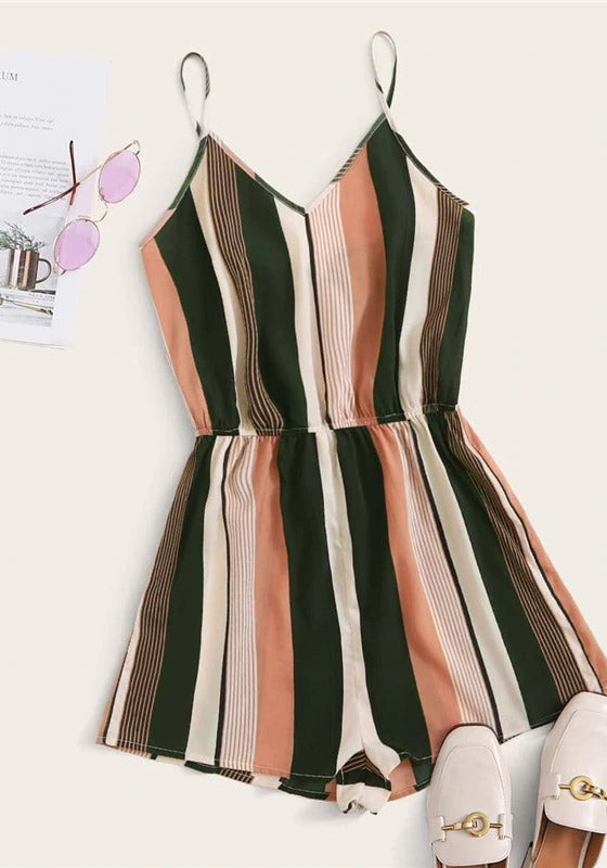 Multicolor Colorblock Striped Slip Romper