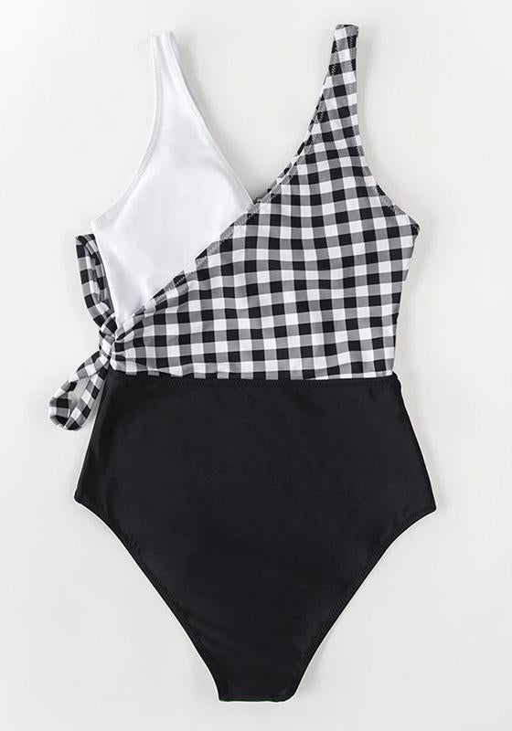 Black White Plaid Colorblock One-Piece