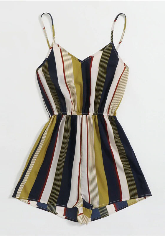 Multicolor Colorblock Striped Slip Romper