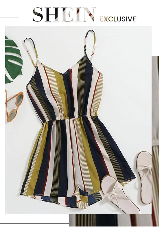 Multicolor Colorblock Striped Slip Romper