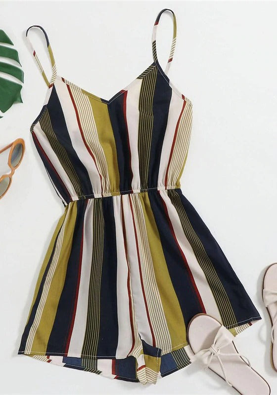 Multicolor Colorblock Striped Slip Romper