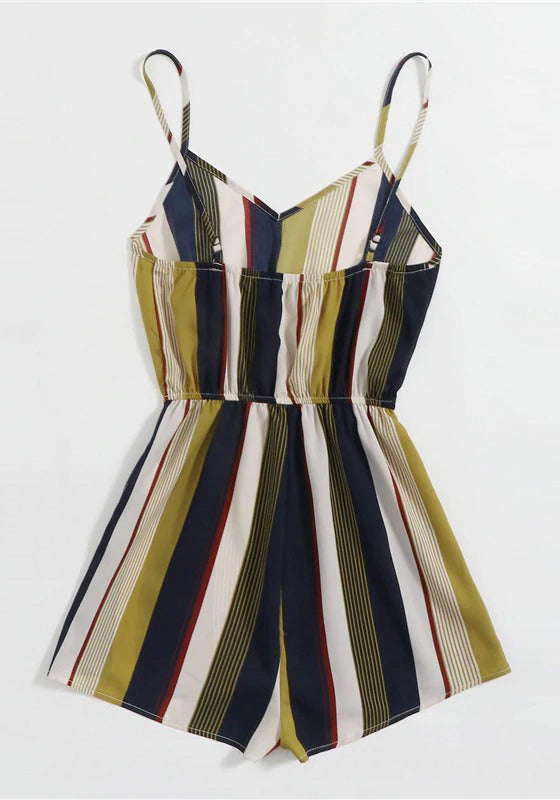 Multicolor Colorblock Striped Slip Romper