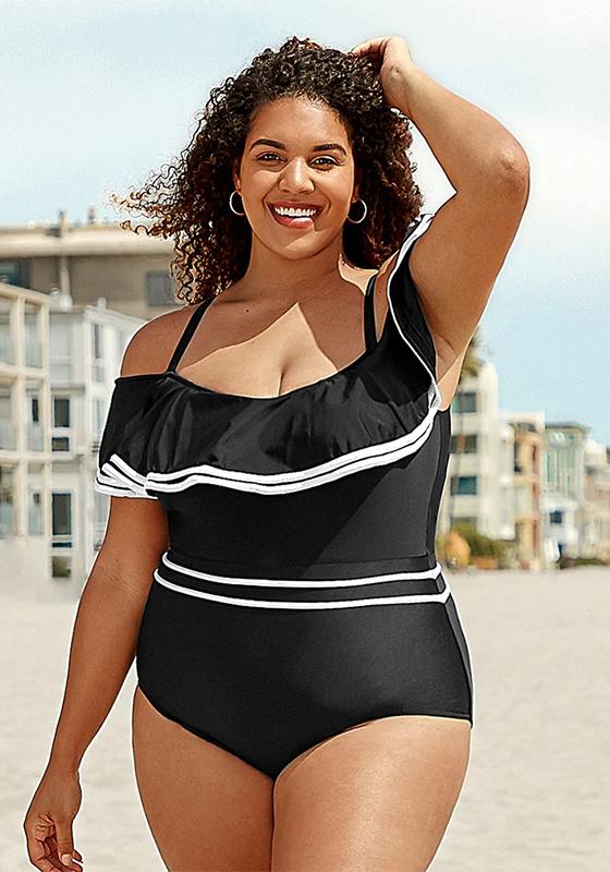 Black White Off-shoulder One Piece