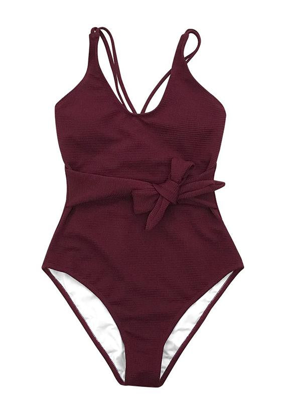 Burgundy Bowknot One-Piece Swimsuit