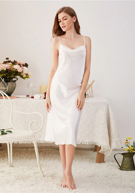 Deep V Back Satin Long Cami Dress