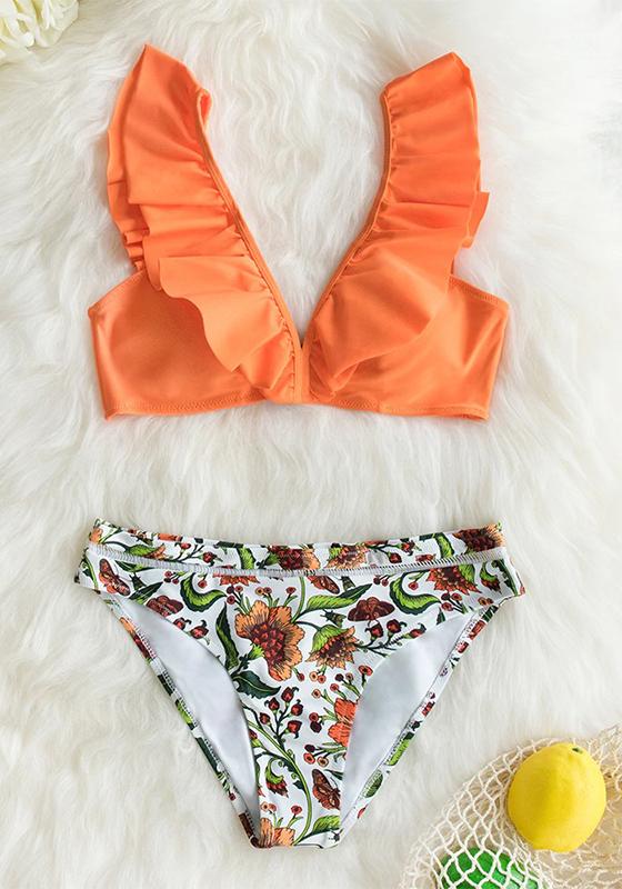 Orange Ruffle Bikini Set