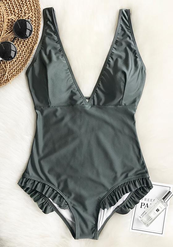 Stripe Print Deep V-neck One-Piece