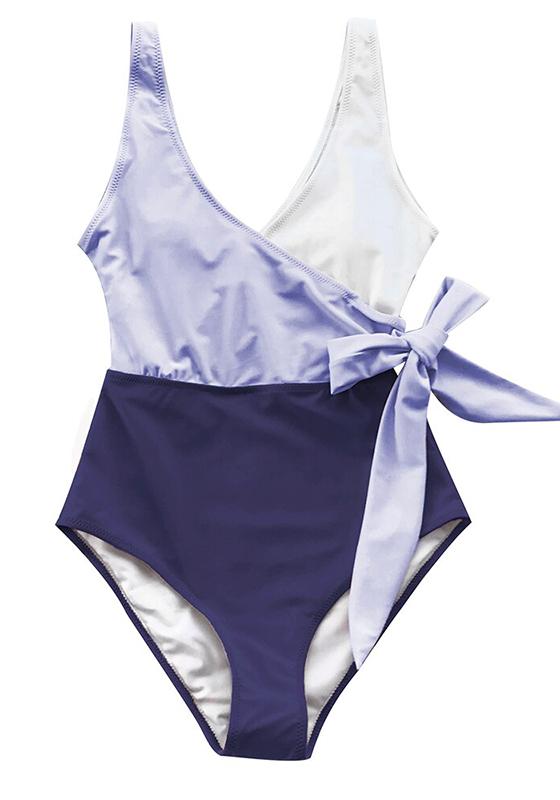 Blue White Colorblock One-Piece