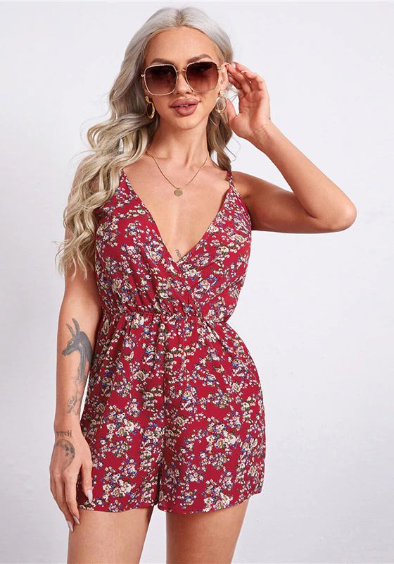 Multicolor Ditsy Floral Surplice Neck Slip Romper