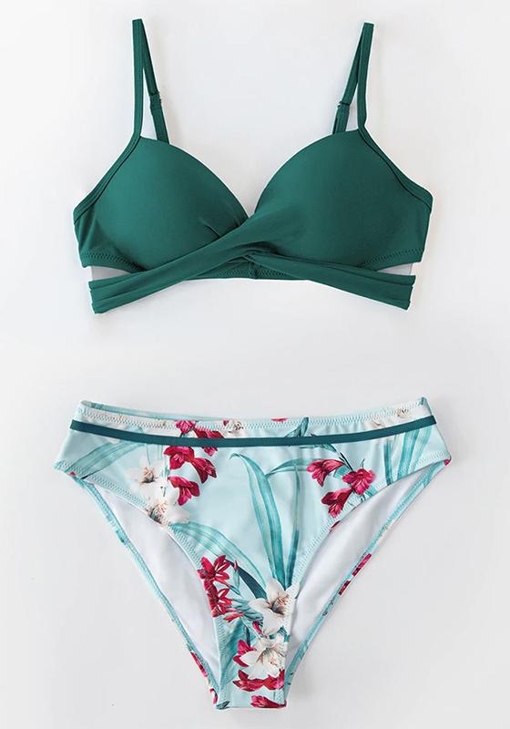 Green Floral Push Up Bikini Set