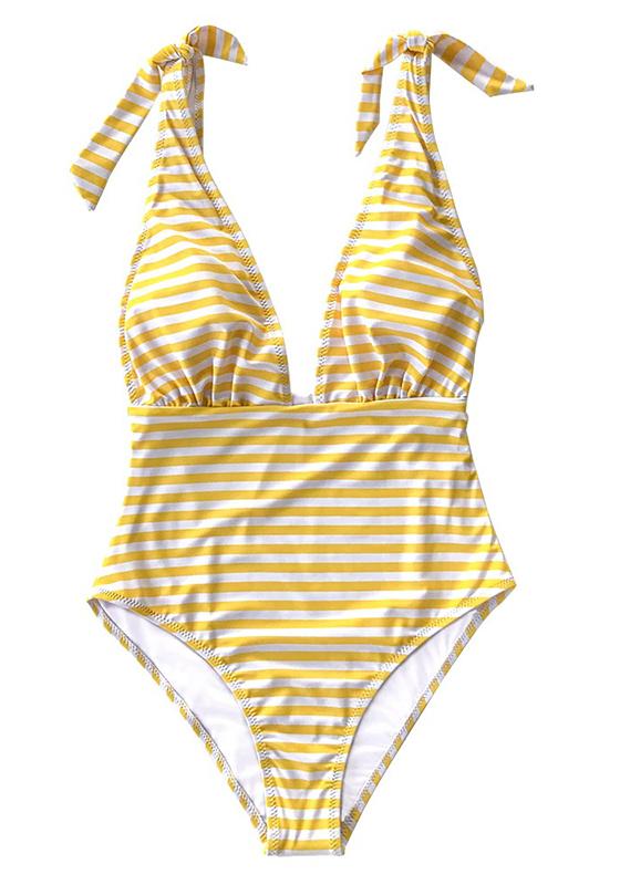 Stripe Print Deep V-neck One-Piece