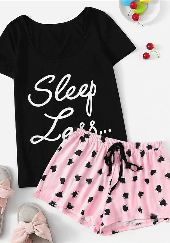 Short Sleeve Slogan Pajamas Set