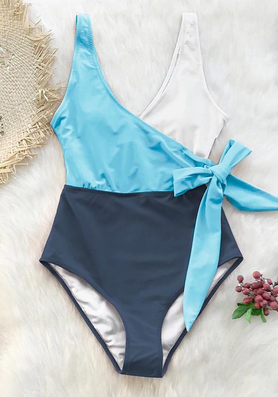 Blue White Colorblock One-Piece