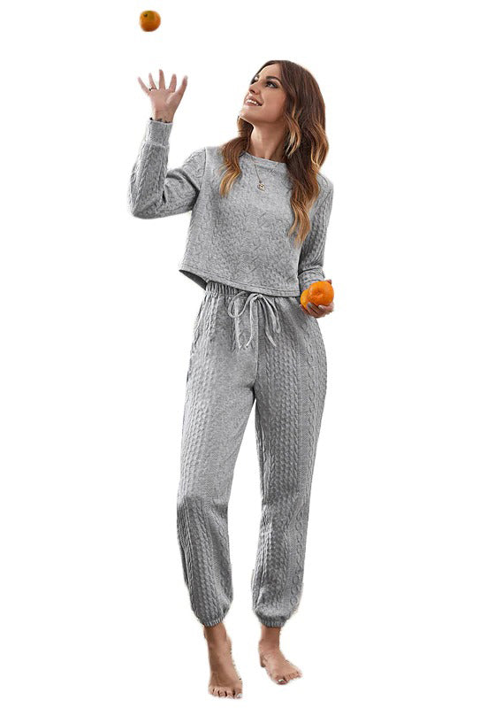 Grey Long Sleeve Round Neck Loungewear