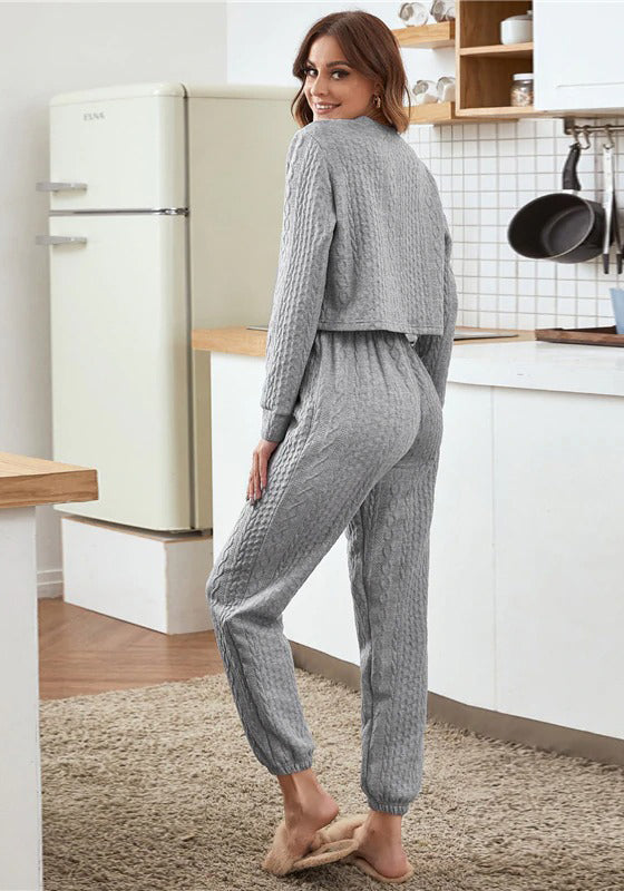 Grey Long Sleeve Round Neck Loungewear