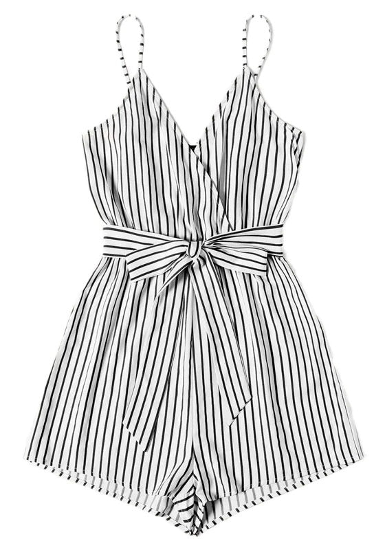 SHEIN Striped Wrap Cami Rompers